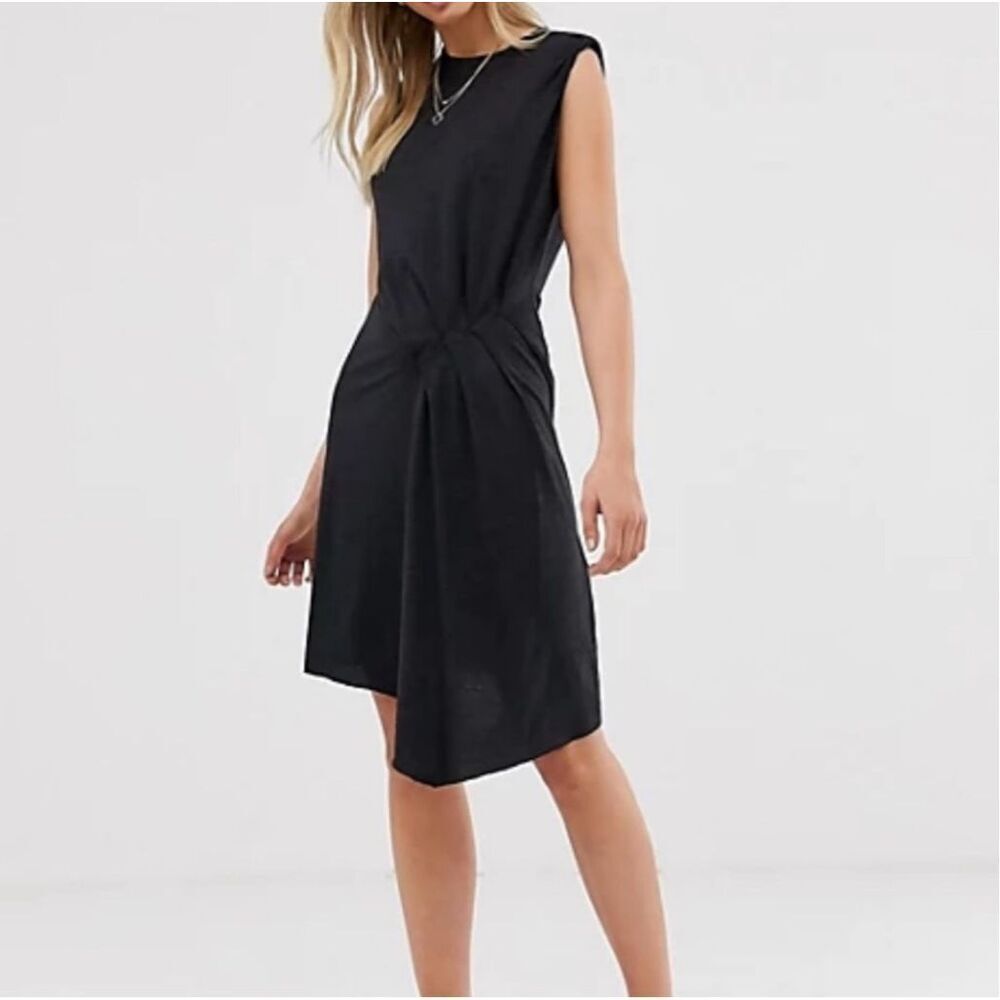 ALL SAINTS | Duma Jersey Asymmetric Sleeveless Dress Black Ruched Waist | Medium
